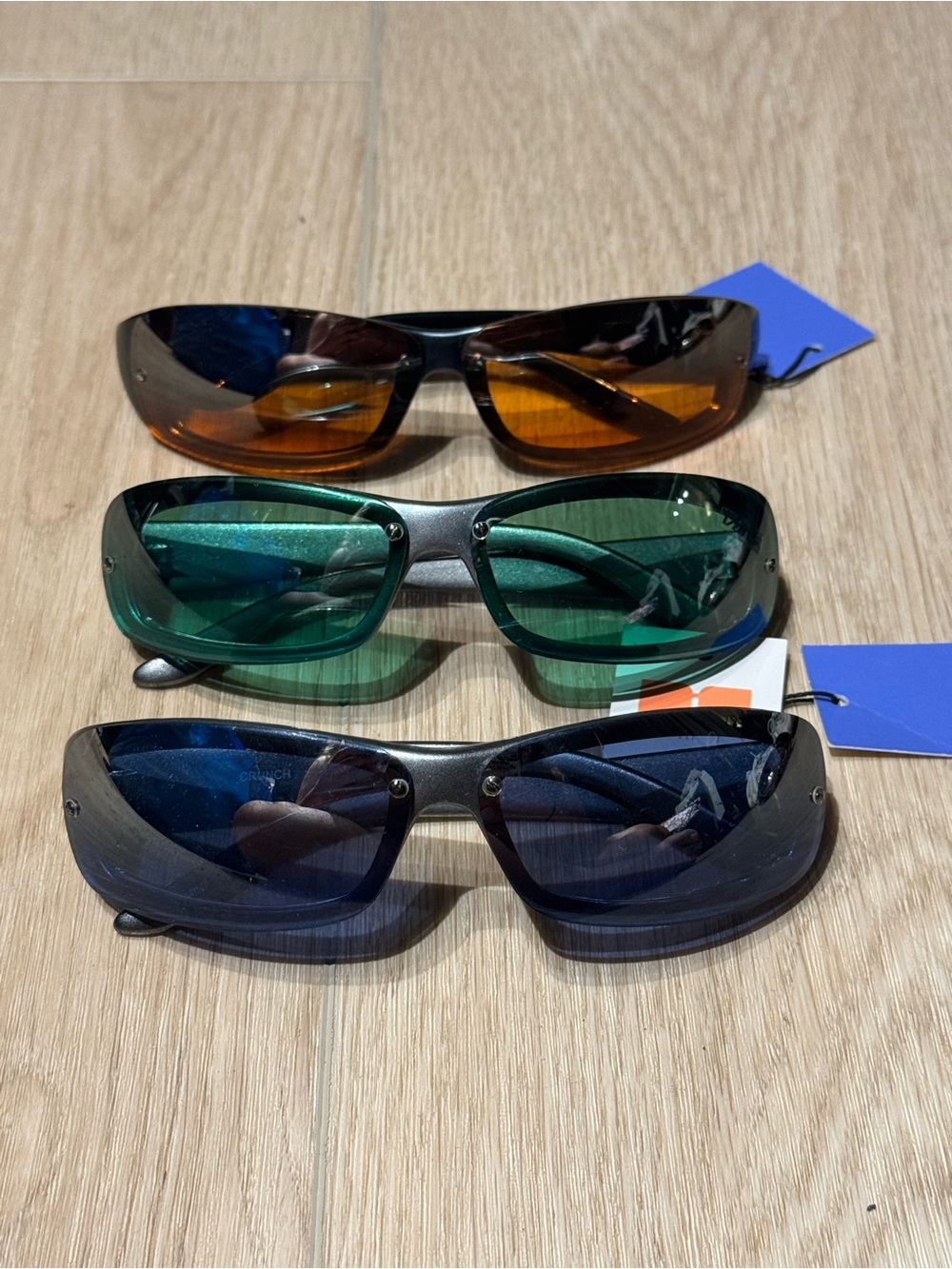 Set Of 3 Y2K Sunglasses - Brown, Green, And Blue With Silver